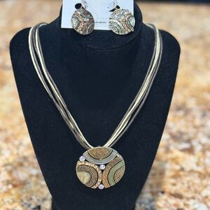 Multi-Color Round Pendant Necklace and Earring Set - Women Jewelry